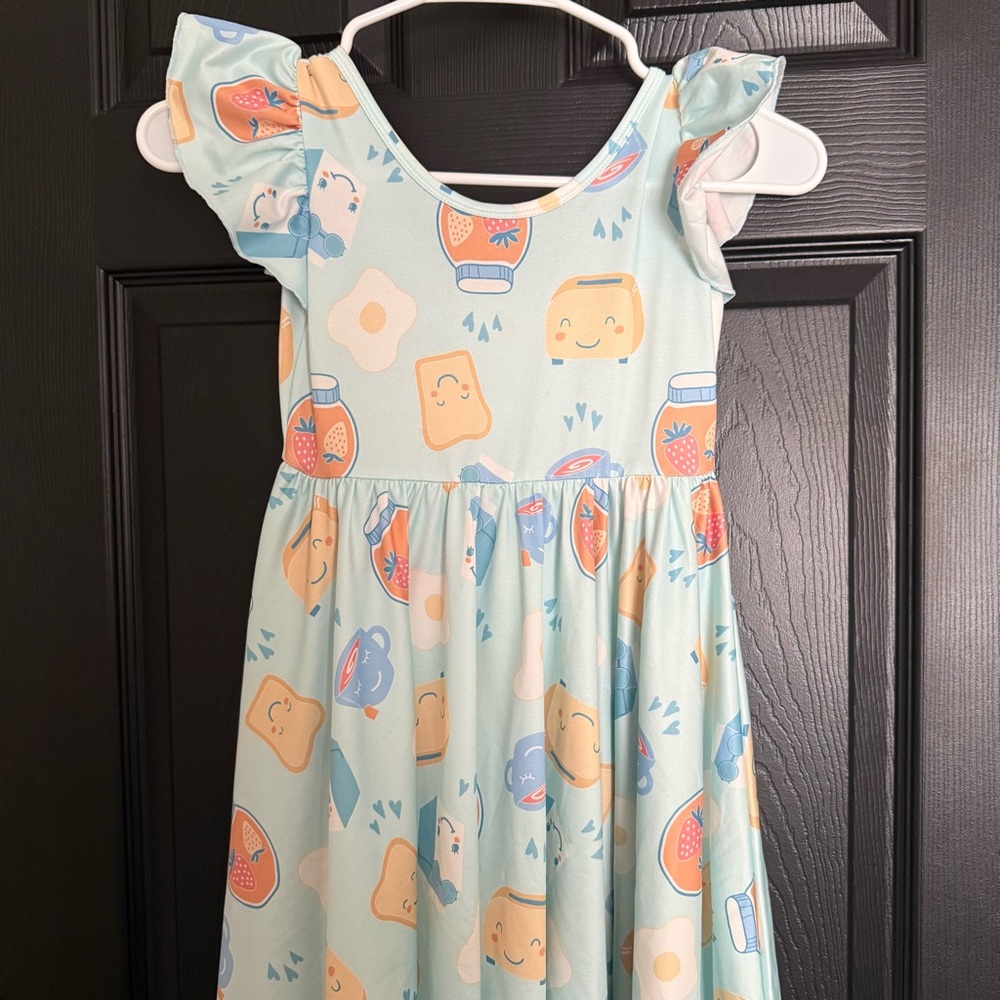 Size 7 Dot Dot Smile Kids Dress with Fun breakfast Print